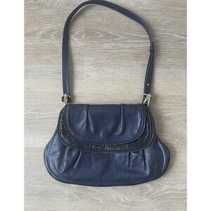 M. Clifford Navy Blue Hobo Shoulder Bag Double Zip Accent Adjustable Strap Purse